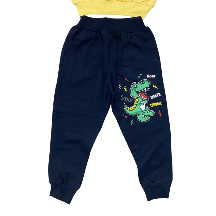Trening copii galben cu dinozaur  – Bluziță și pantaloni negri, bumbac 100% [3]