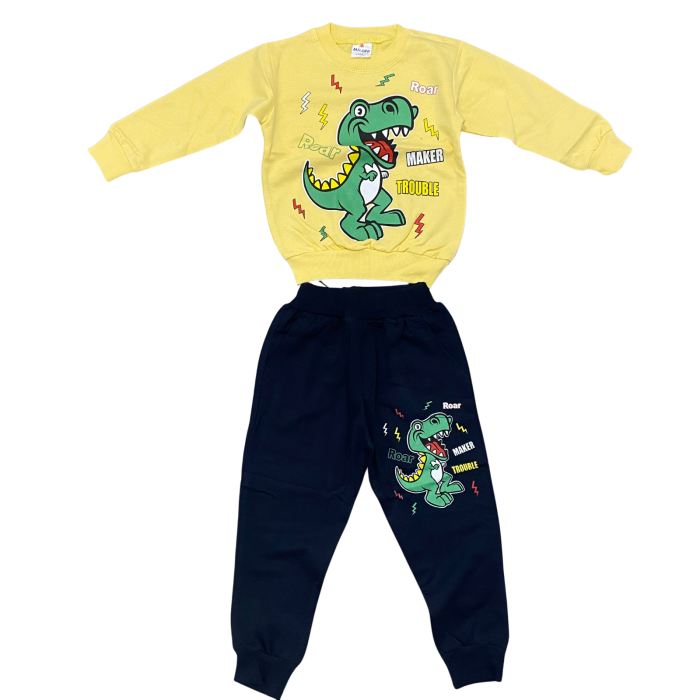 Trening copii galben cu dinozaur  – Bluziță și pantaloni negri, bumbac 100% [1]