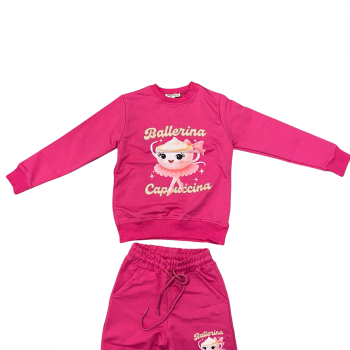 Trening fete 2 piese – bluza si pantaloni roz cu imprimeu Ballerina Cappuccina [2]