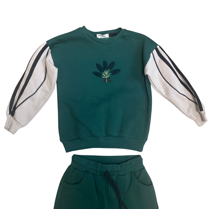 Trening copii din bumbac 2 piese cu dungi laterale și broderie centrală [2]