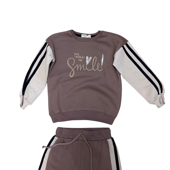 Trening copii din bumbac 2 piese cu inscripție „You Make Me Smile” și dungi laterale [2]