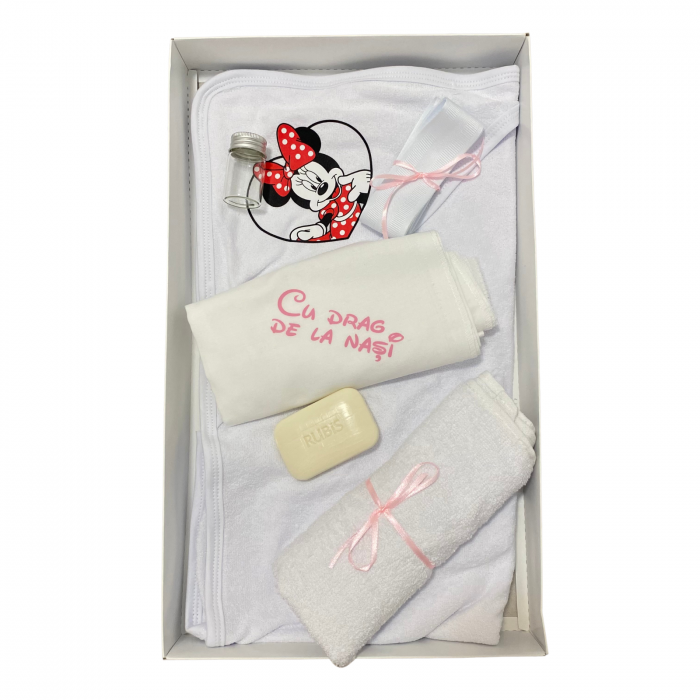 Trusou Botez Fetiță Minnie Mouse – Prosop, Pânză și Accesorii Asortate [2]