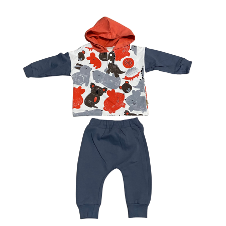 Seturi și compleuri - Set băieți cu hanorac cu glugă și pantaloni – imprimeu animale