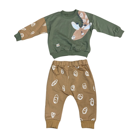 Seturi și compleuri - Set băieți cu imprimeu ren și pantaloni cu model – 2 piese