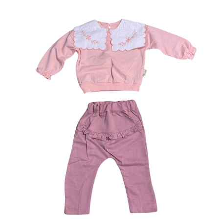 Seturi și compleuri - Set Bluziță Cu Guler Brodat și Pantaloni cu Volănaș – Confort & Stil