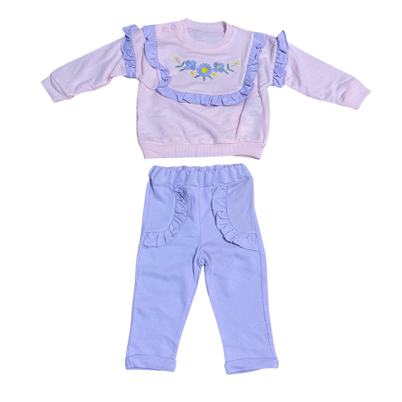 Seturi și compleuri - Set copii 2 piese cu volănașe și broderie florală