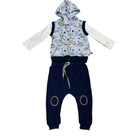 Articole de iarna - Set copii 3 piese cu vestă cu glugă Dino și pantaloni cu genunchiere