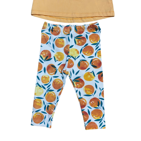 Set „Hello Summer” din bumbac – Bluziță galbenă + colanți cu imprimeu fructe [2]