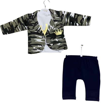 Articole de iarna - Set copii camuflaj cu sacou, tricou cu coroană și pantaloni comozi