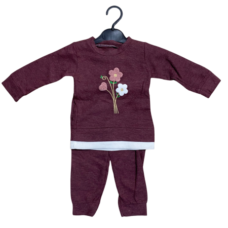 Seturi și compleuri - Set copii din două piese cu bluză brodată cu flori și pantaloni confortabili