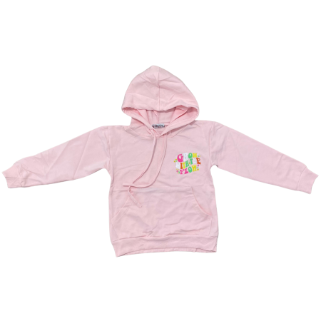 Fete - Hanorac roz deschis cu glugă pentru copii – imprimeu „Grow with the Flow”