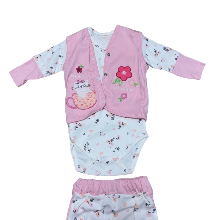 Set 3 piese copii – body floral, vestă brodată și pantaloni asortați [1]