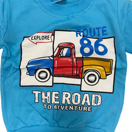 Trening copii albastru „Route 86”  – Bluziță cu imprimeu camion și pantaloni negri, bumbac 100% [3]