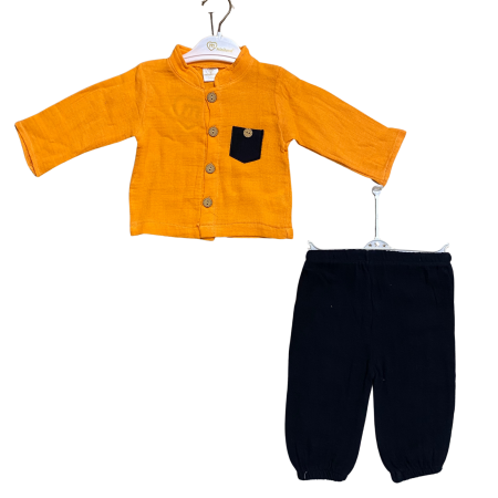 Articole de iarna - Set copii din două piese cu cămașă portocalie și pantaloni negri