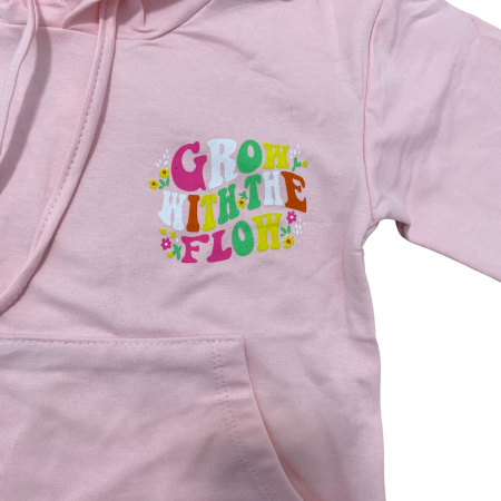 Hanorac roz deschis cu glugă pentru copii – imprimeu „Grow with the Flow” [2]