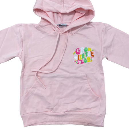 Hanorac roz deschis cu glugă pentru copii – imprimeu „Grow with the Flow” [1]