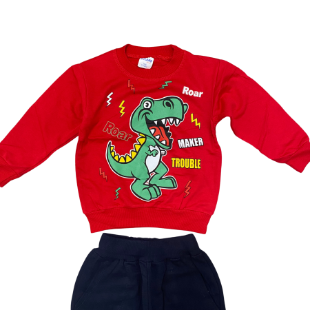 Trening copii roșu cu dinozaur  – Bluziță și pantaloni negri, bumbac 100% [1]
