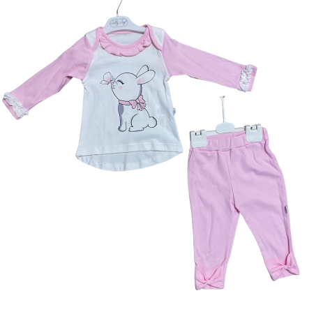 Seturi și compleuri - Set copii din două piese cu bluză iepuraș și colanți asortați