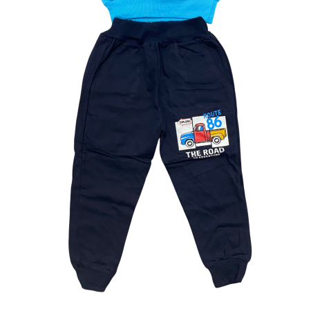 Trening copii albastru „Route 86”  – Bluziță cu imprimeu camion și pantaloni negri, bumbac 100% [2]
