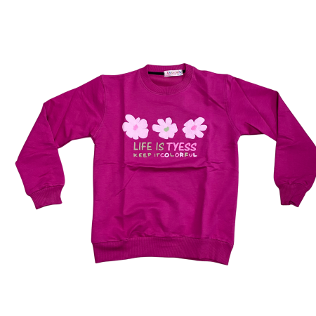 Fete - Bluză fucsia din bumbac cu imprimeu floral „Life is Tyess”