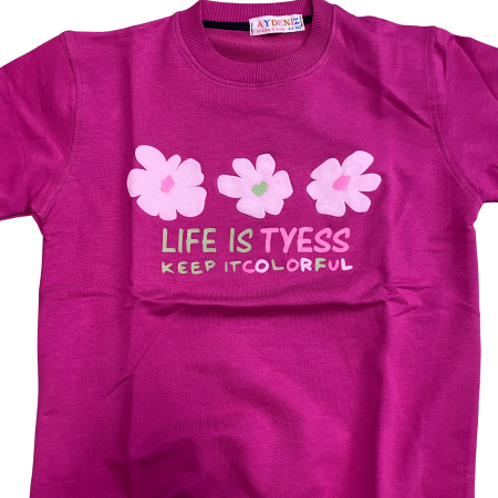 Bluză fucsia din bumbac cu imprimeu floral „Life is Tyess” [1]