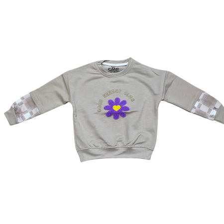 Fete - Bluză copii cu floare și mâneci în carouri