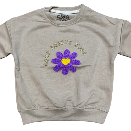 Bluză copii cu floare și mâneci în carouri [1]