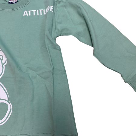 Bluză copii cu mânecă lungă și imprimeu ursuleț – verde mentă [2]