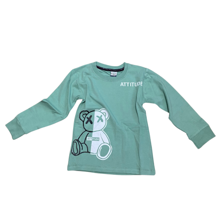 Tricouri si Bluze - Bluză copii cu mânecă lungă și imprimeu ursuleț – verde mentă