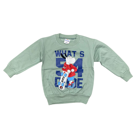 Baieți - Bluziță verde pentru copii cu imprimeu skateboard și mesaj „What’s Up Dude”