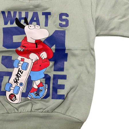 Bluziță verde pentru copii cu imprimeu skateboard și mesaj „What’s Up Dude” [2]