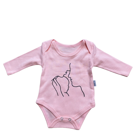 Rochii și salopete - Body bebe din bumbac fin cu mânecă lungă și imprimeu artistic „Mamă și copil”