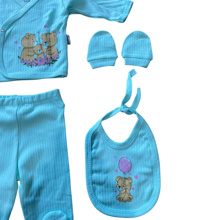 Set 5 piese cu imprimeu ursuleți – bluză, pantaloni, bavețică, căciuliță și mănuși [3]