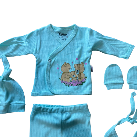 Set 5 piese cu imprimeu ursuleți – bluză, pantaloni, bavețică, căciuliță și mănuși [1]