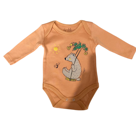 Articole de noapte - Body cu mânecă lungă și imprimeu ursuleț pe leagăn