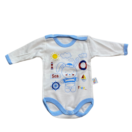 Articole de noapte - Body bebe din bumbac cu mânecă lungă și imprimeu marin „Sea Time”