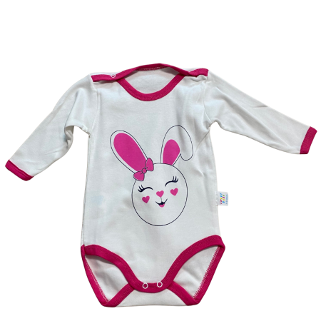Articole de noapte - Body bebe din bumbac cu mânecă lungă și imprimeu iepuraș cu inimioare