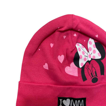 Căciuliță pentru bebeluși din bumbac, cu imprimeu Minnie Mouse și inimioare [1]