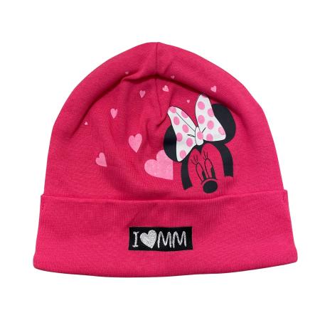 Bebeluși fete - Căciuliță pentru bebeluși din bumbac, cu imprimeu Minnie Mouse și inimioare