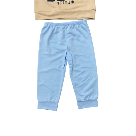 Compleu bebe din bumbac, bluză și pantaloni colorați, imprimeu Best Friend Urs [2]