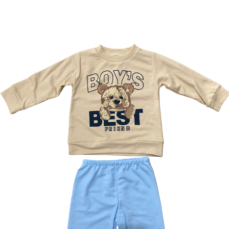 Compleu bebe din bumbac, bluză și pantaloni colorați, imprimeu Best Friend Urs [1]