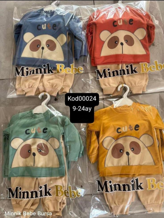 Articole de iarna - Trening bebe din bumbac cu imprimeu ursuleț și bluziță inscripționată „Cute”