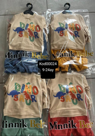 Articole de iarna - Trening bebe din bumbac cu imprimeu dinozaur și bluziță inscripționată „Dinosaur”