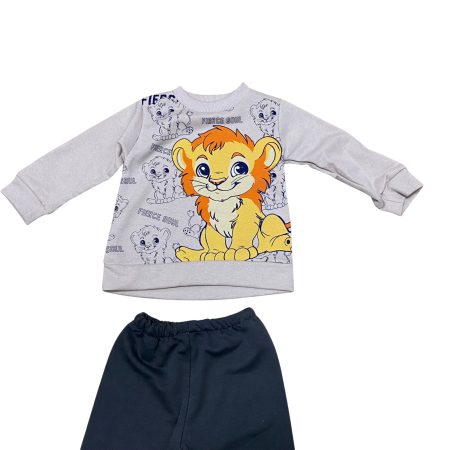 Compleu bebe din bumbac, bluză și pantaloni colorați, imprimeu leu "Fierce Soul" [1]