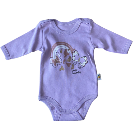 Fete - Body din bumbac cu mânecă lungă și imprimeu vesel