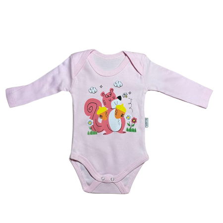 Rochii și salopete - Body bebe cu imprimeu veveriță și ghinde, mânecă lungă