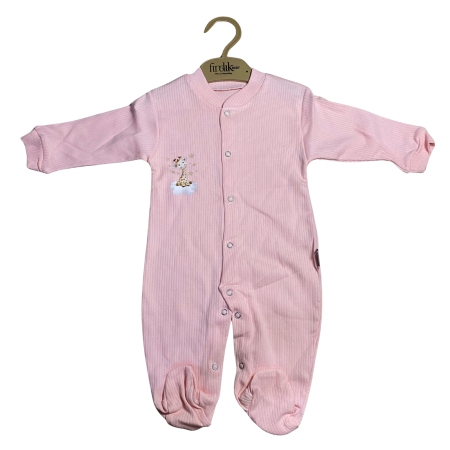 Bebeluși fete - Salopetă bebe reiată roz cu botoșei și aplicație girafă