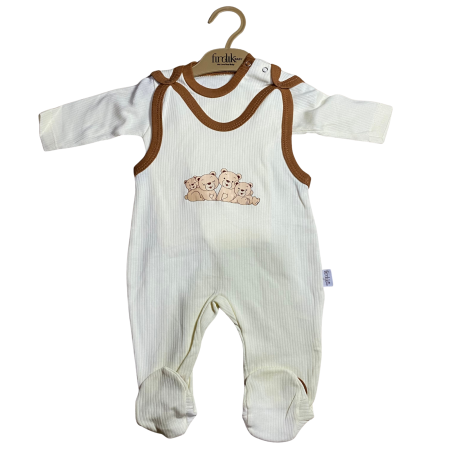 Salopete - Set bebe salopetă cu body și imprimeu ursuleți