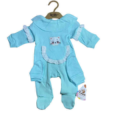 Rochii și salopete - Salopetă bebe cu pisicuță și dantelă decorativă