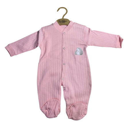 Bebeluși fete - Salopetă bebe reiată roz cu botoșei și aplicație arici